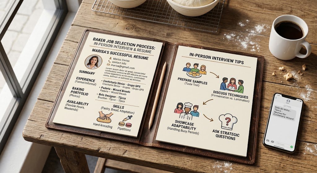 Baker Job – applicant presenting resume at in-person interview