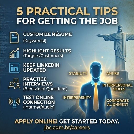 Checklist of 5 practical tips to land JBS jobs in Rio de Janeiro using custom resumes and interview prep.
