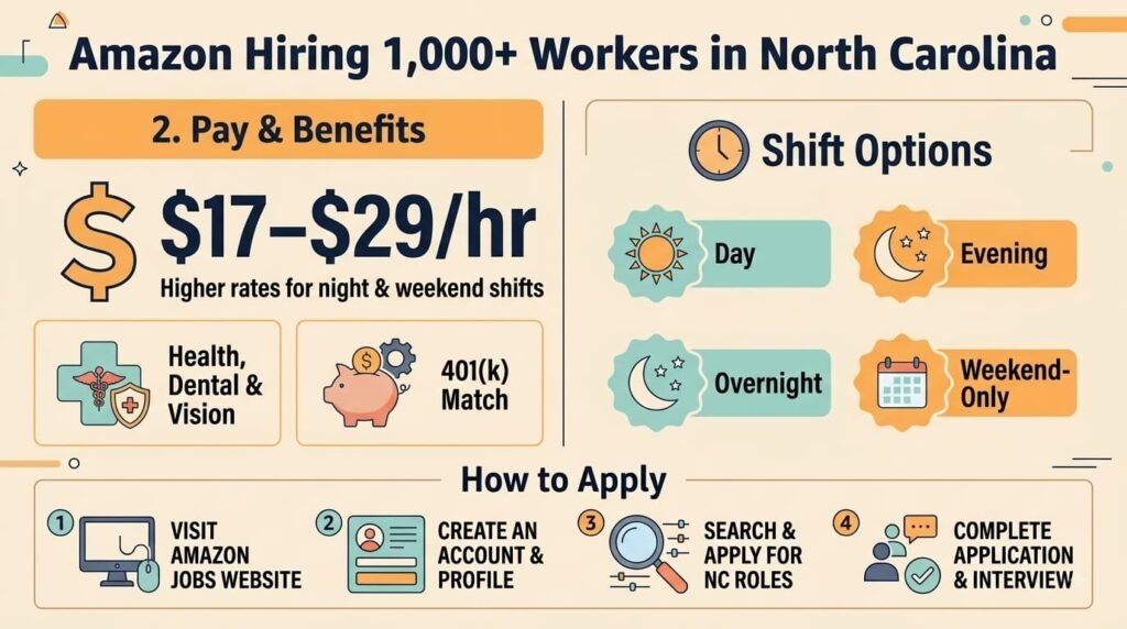 Amazon hiring pay rates and healthcare benefits