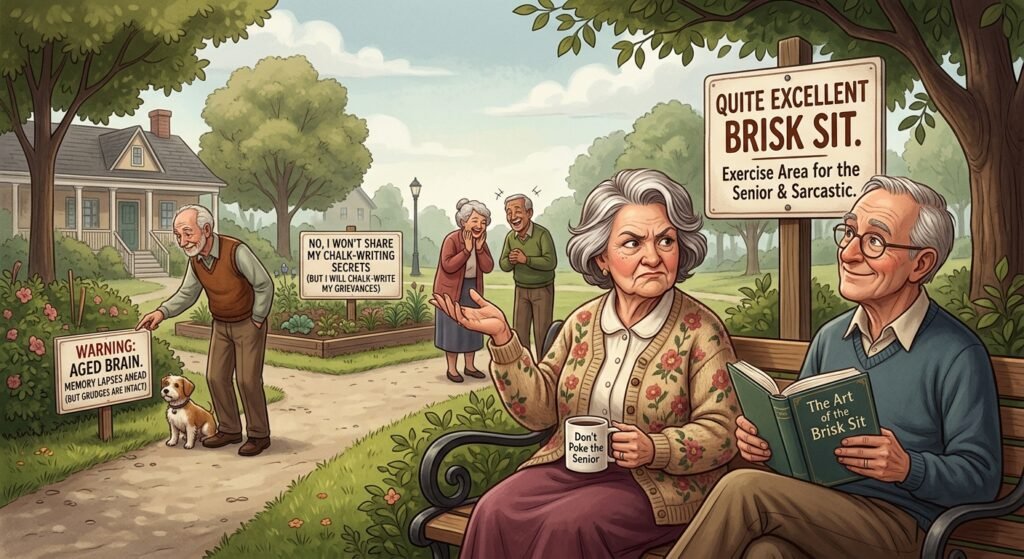 Funny old age quotes — elderly couple laughing together outdoors