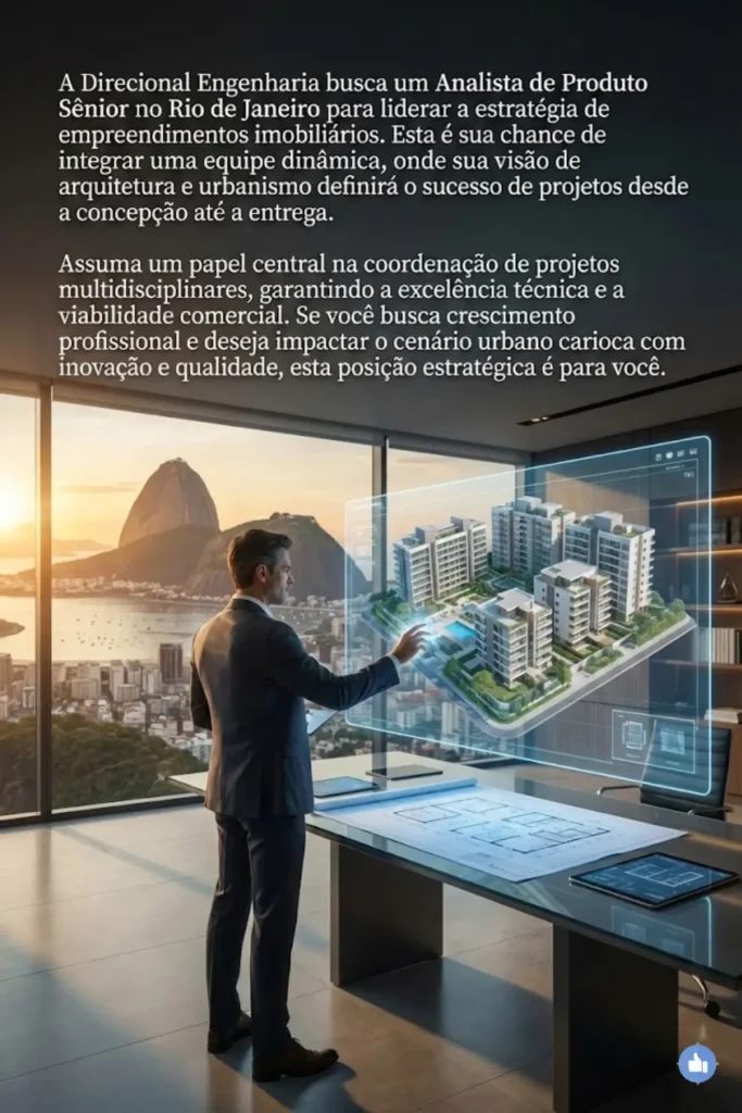 Analista de Produto Sênior – Direcional Engenharia Rio de Janeiro  Oportunidade de Carreira em Desenvolvimento Imobiliário