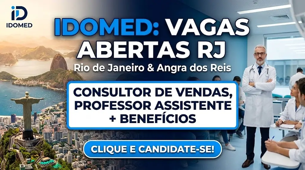 IDOMED Anuncia Novas Oportunidades de Emprego para Consultor de Vendas e Professor Assistente no Rio de Janeiro