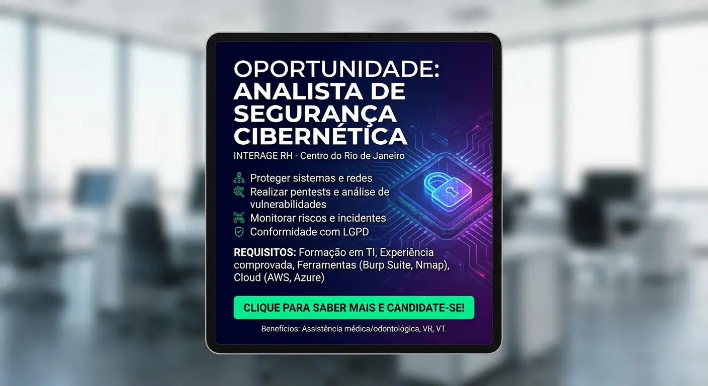 Analista de Segurança Cibernética Oportunidade de Trabalho na INTERAGE RH