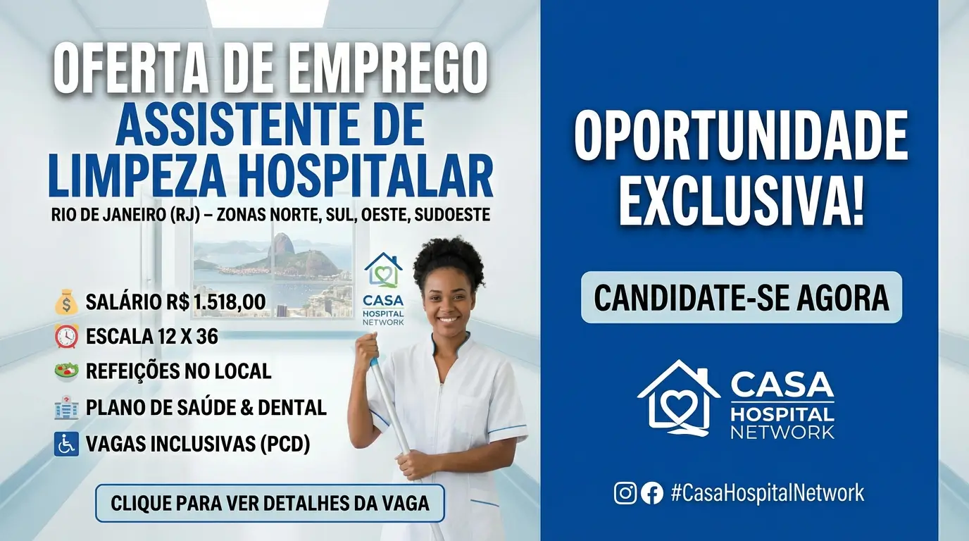 Oferta de Emprego Assistente de Limpeza Hospitalar – Rio de Janeiro (RJ)
