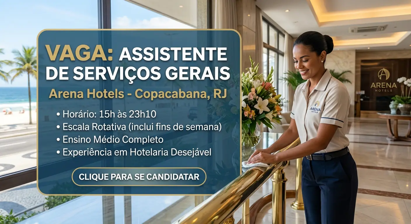 Vaga de Assistente de Serviços Gerais – Arena Hotels – Copacabana