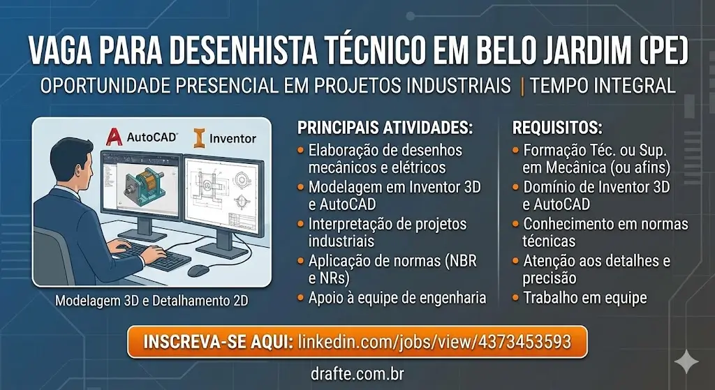 Desenhista Técnico em Belo Jardim Oportunidade Presencial na Área de Projetos Mecânicos e Elétricos