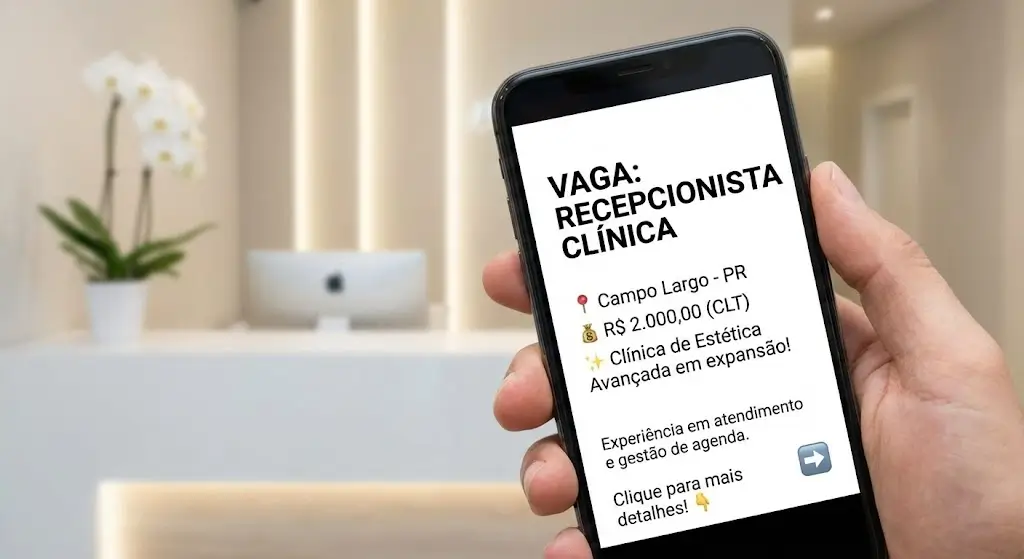 Vaga de Recepcionista em Campo Largo (PR) Oportunidade CLT em Clínica de Estética Avançada