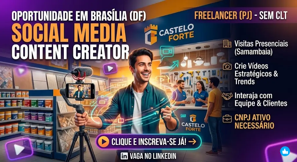 Vaga para Social Media Content Creator em Brasília (DF) – Formato de Trabalho Freelancer