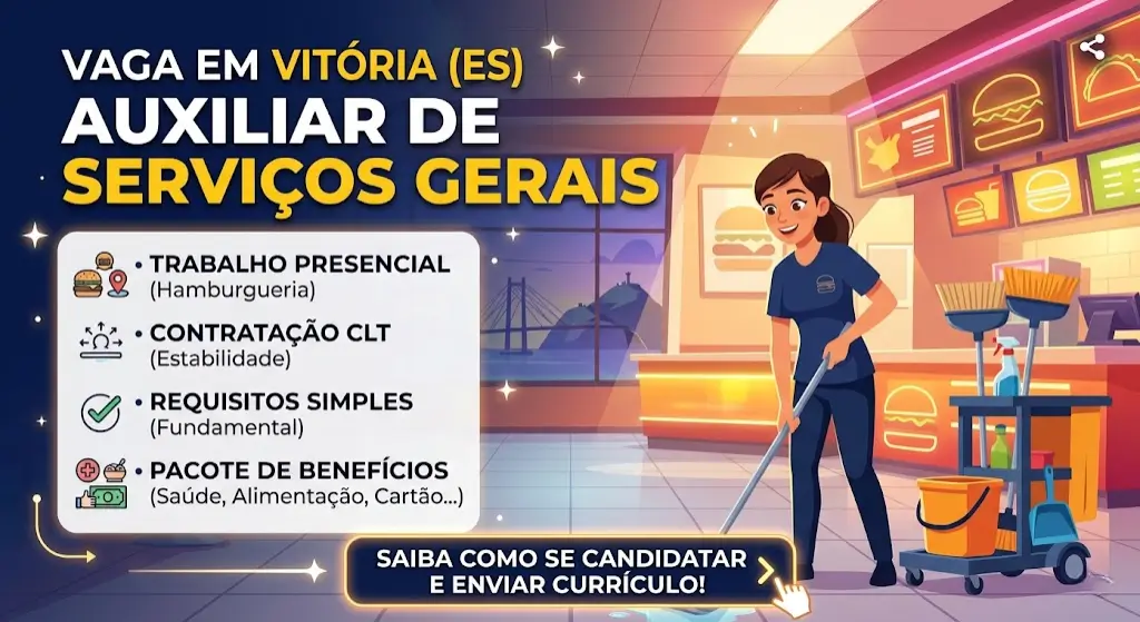 Auxiliar de Serviços Gerais em Vitória (ES) Vaga Presencial, Requisitos e Como se Candidatar