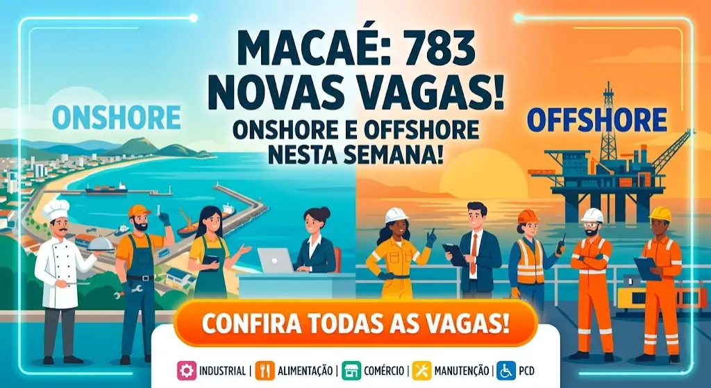 Prefeitura de Macaé (RJ) abre 783 vagas de emprego onshore e offshore nesta semana