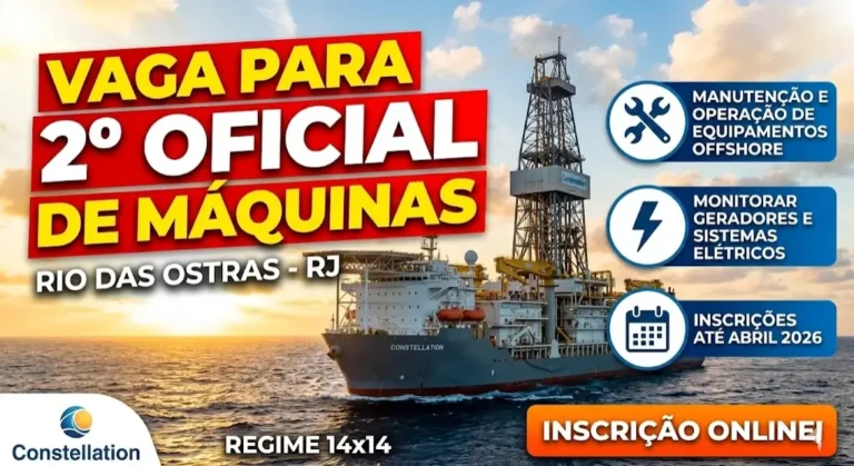Vaga para 2º Oficial de Máquinas em Rio das Ostras – Inscrições Abertas até Abril de 2026