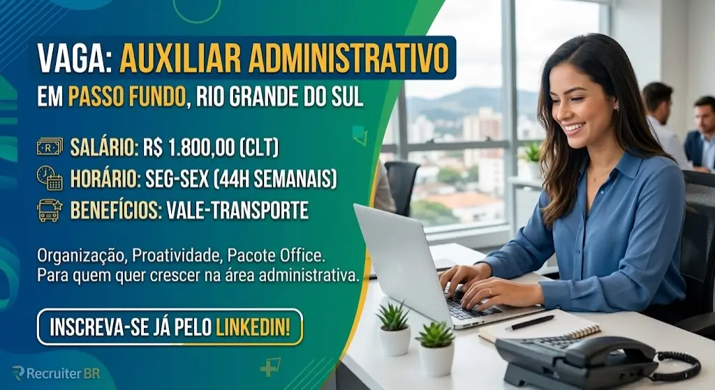 Vaga para Auxiliar Administrativo em Passo Fundo, Rio Grande do Sul – CLT com Salário de R$ 1.800
