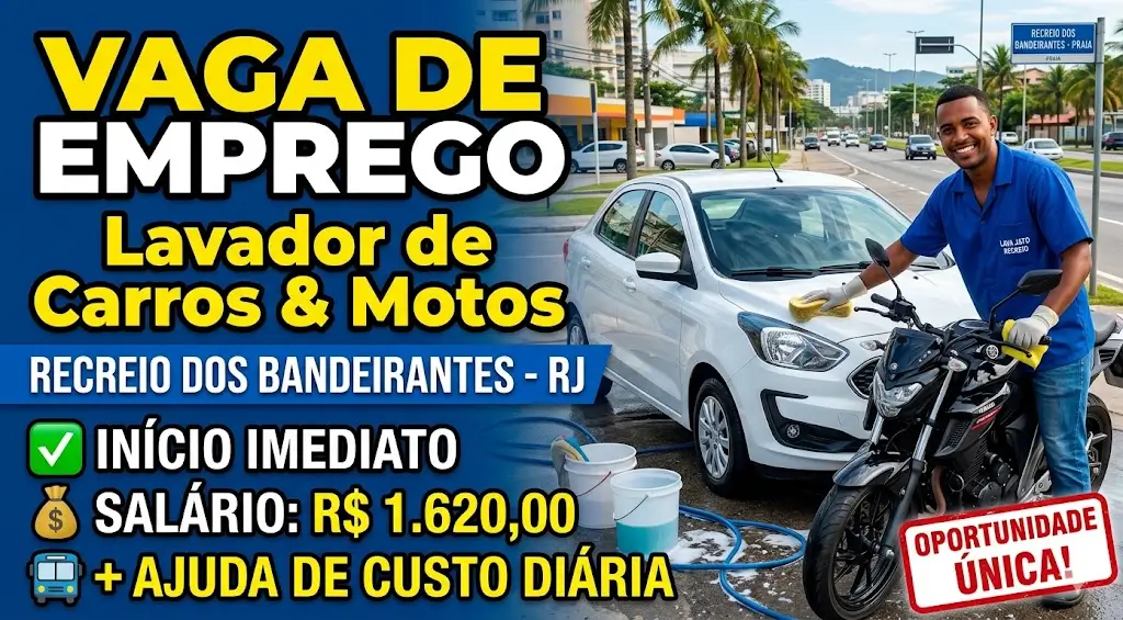 Vaga para Lavador de Carros e Motos no Recreio dos Bandeirantes RJ Oportunidade com Início Imediato