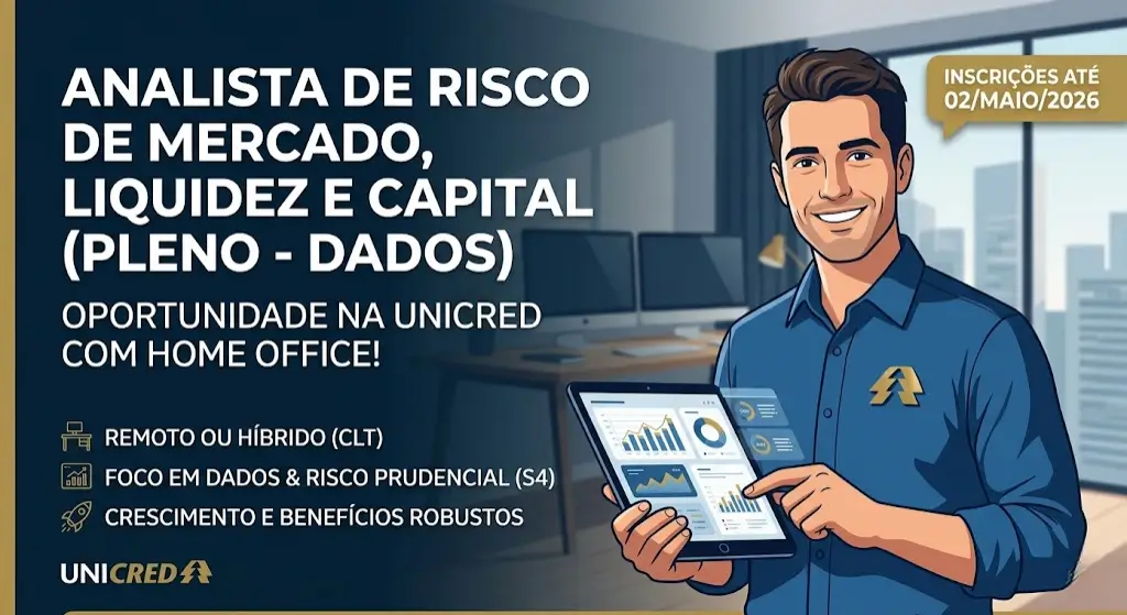 Analista de Risco de Mercado, Liquidez e Capital Pleno (Dados) vaga aberta na Unicred com home office