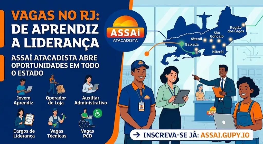 Assaí Atacadista abre dezenas de vagas no RJ em 2026 — de Aprendiz a cargos de liderança