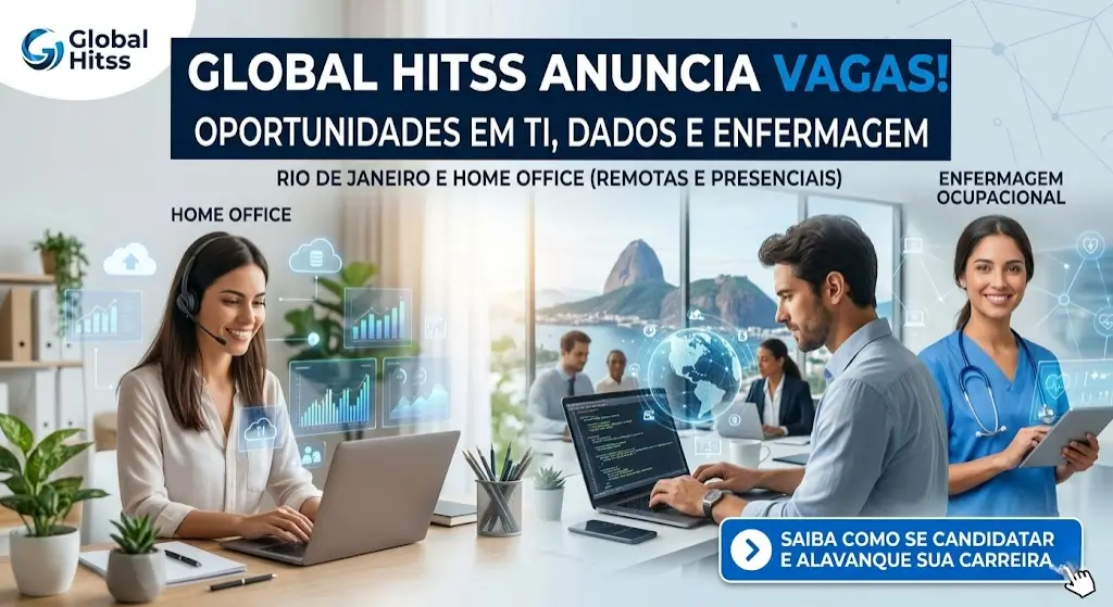 Global Hitss anuncia vagas oportunidades em TI, dados e enfermagem no RJ e Home Office