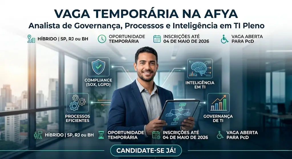 Oportunidade Temporária Vaga de Analista de Governança, Processos e Inteligência em TI Pleno em São Paulo