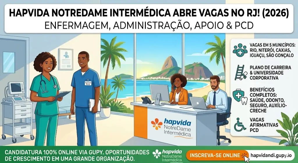 Processo seletivo Hapvida NotreDame 2026 vagas abertas no Rio de Janeiro para enfermagem, administração e apoio
