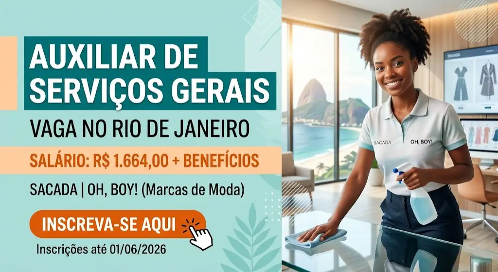 Vaga de Auxiliar de Serviços Gerais em Rio de Janeiro – Inscrições Abertas até 1º de Junho de 2026