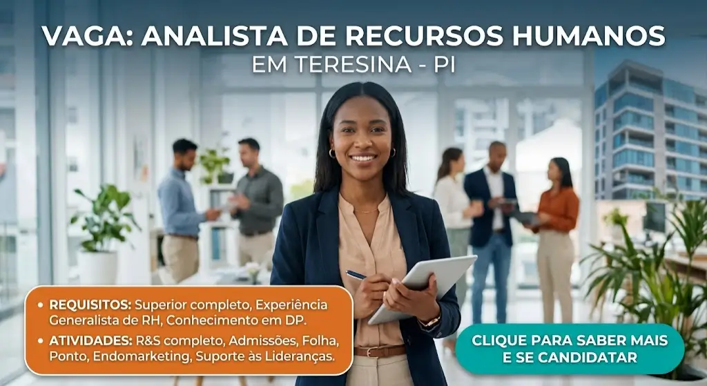 Analista de Recursos Humanos em Teresina Oportunidade de Carreira em Imobiliária com Salário de R$4.000