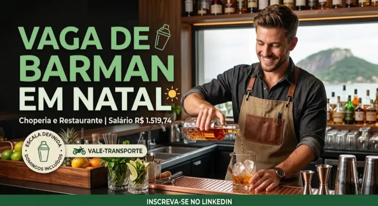 Barman em Choperia vaga disponível em Natal com salário fixo e escala definida em rhser