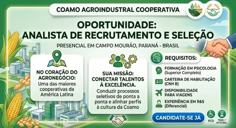 Conecte Talentos ao Agro Analista de Recrutamento e Seleção na Coamo