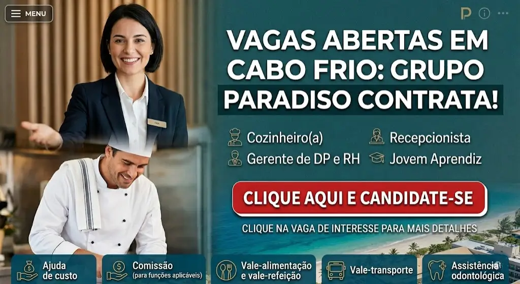 Grupo Paradiso Abre Seleção em Cabo Frio Oportunidades para Diferentes Perfis Profissionais