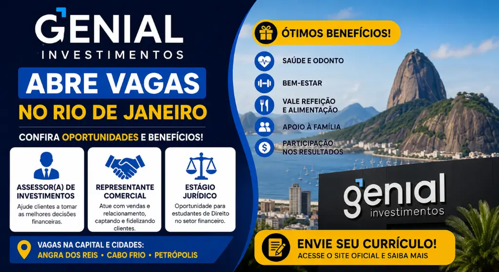 Genial Investimentos abre vagas no Rio de Janeiro confira oportunidades e benefícios