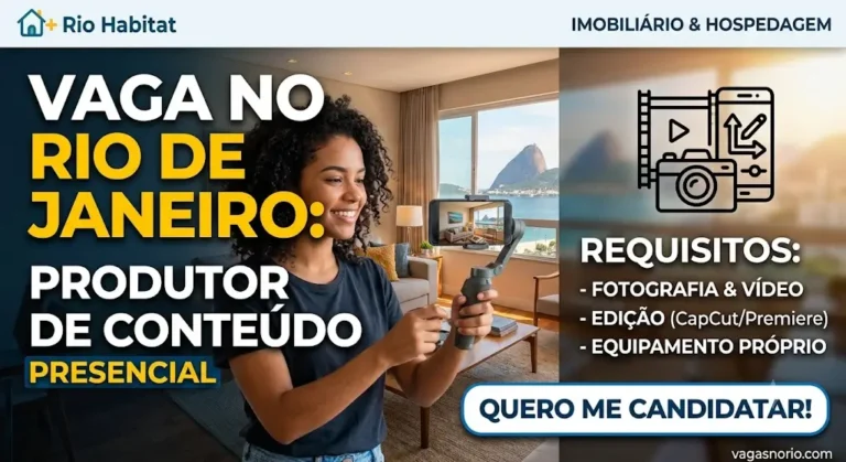 Vaga no Rio de Janeiro Produtor de Conteúdo Presencial para o Mercado Imobiliário e de Hospedagem